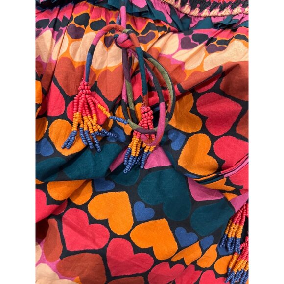 Anthropologie Farm Rio Smocked Cover-Up Dress Hearts Beaded Tassels Size Large - Picture 6 of 6